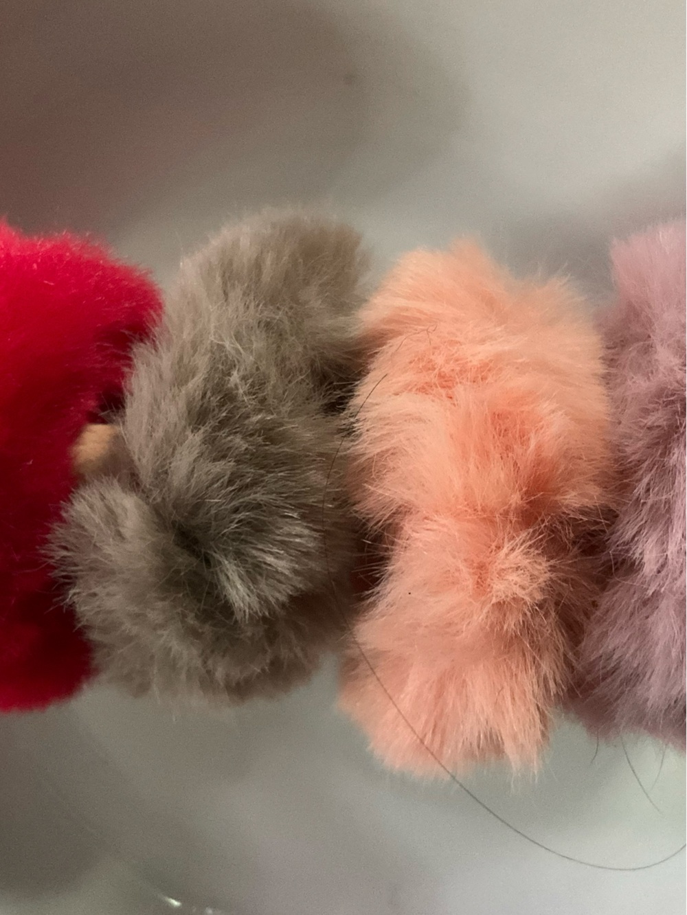 Set of 4 Fluffy Faux Fur Hair Scrunchies - Pink, Red, Taupe, Peach - Picture 4 of 7